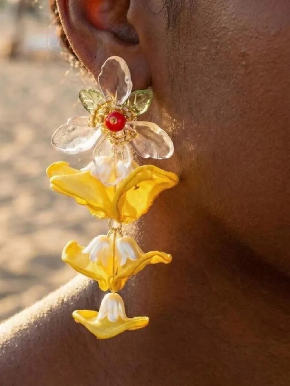 Yellow Floral Drop Earrings N2269